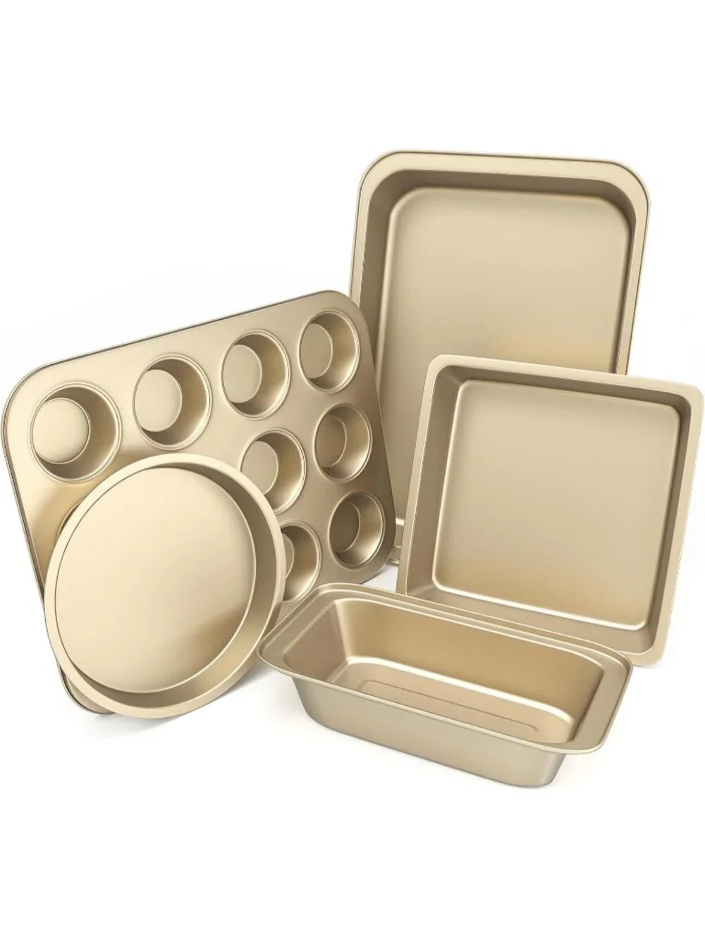 5-Piece Gold Nonstick Bakeware Sets Kitchen Cookware Sets Muffin Loaf Roast Pan